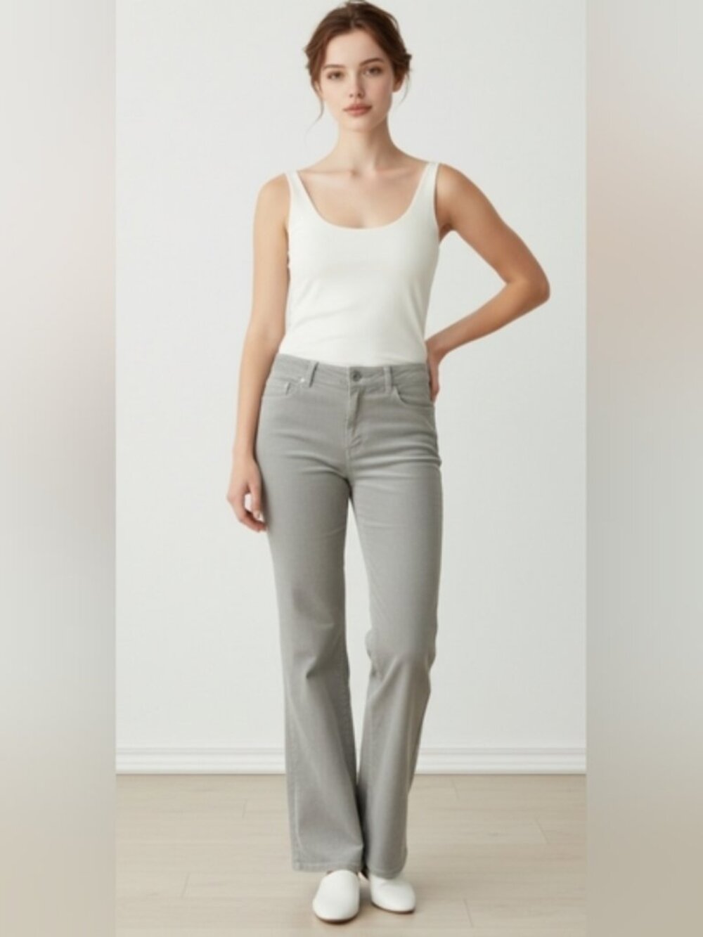 Talbots Size 12 Classic Casual Gray Velvet Hippie Bootcut Mid Rise Stretch Pants